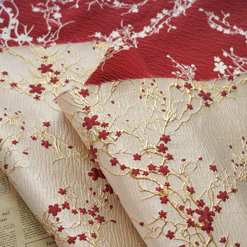 Home Textiles Luxury - Luxury Red Plum Blossom Jacquard Fabric