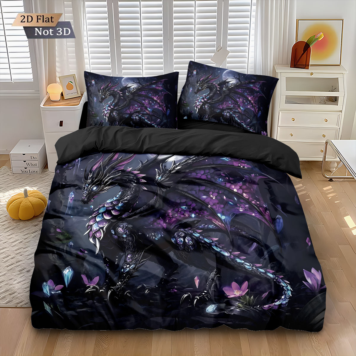 Home Textiles Bedding - 3pcs Sacred Western Dragon Seal Flower