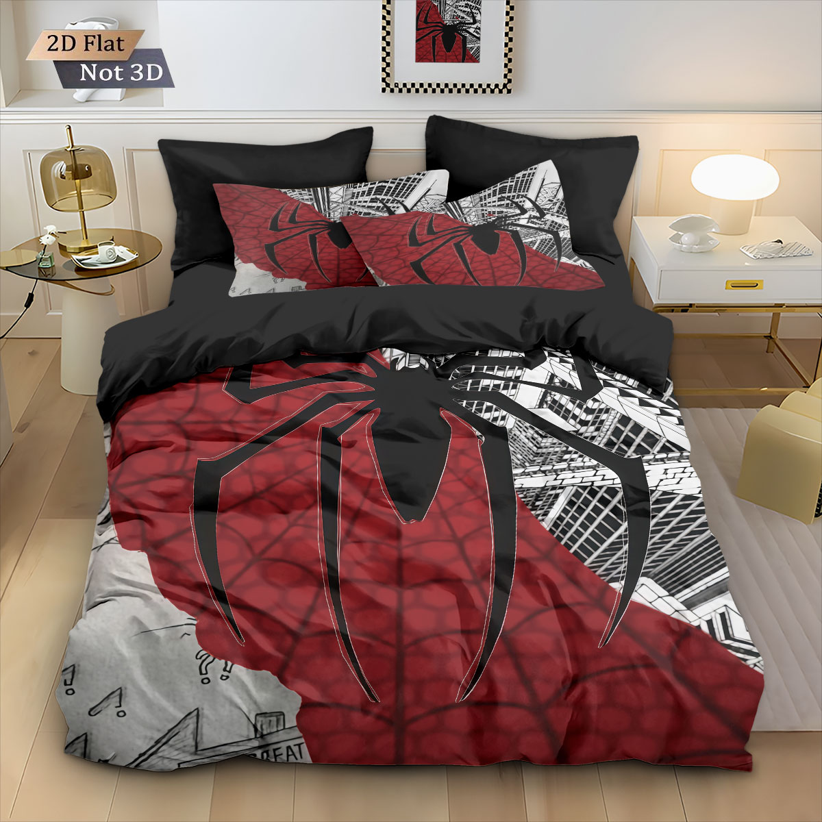 Home Textiles Bedding - 3pcs Black Spider Contrasting Printed Duvet