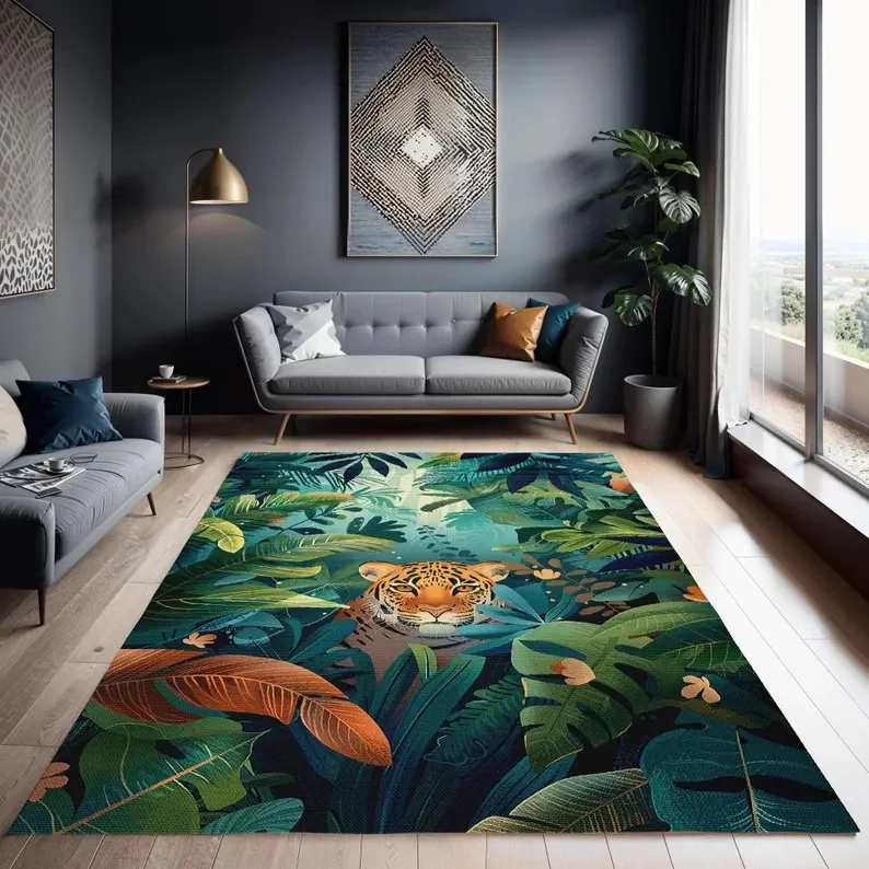 Home Textiles Rug - Tiger Kids Area Rug Jungle Tropical