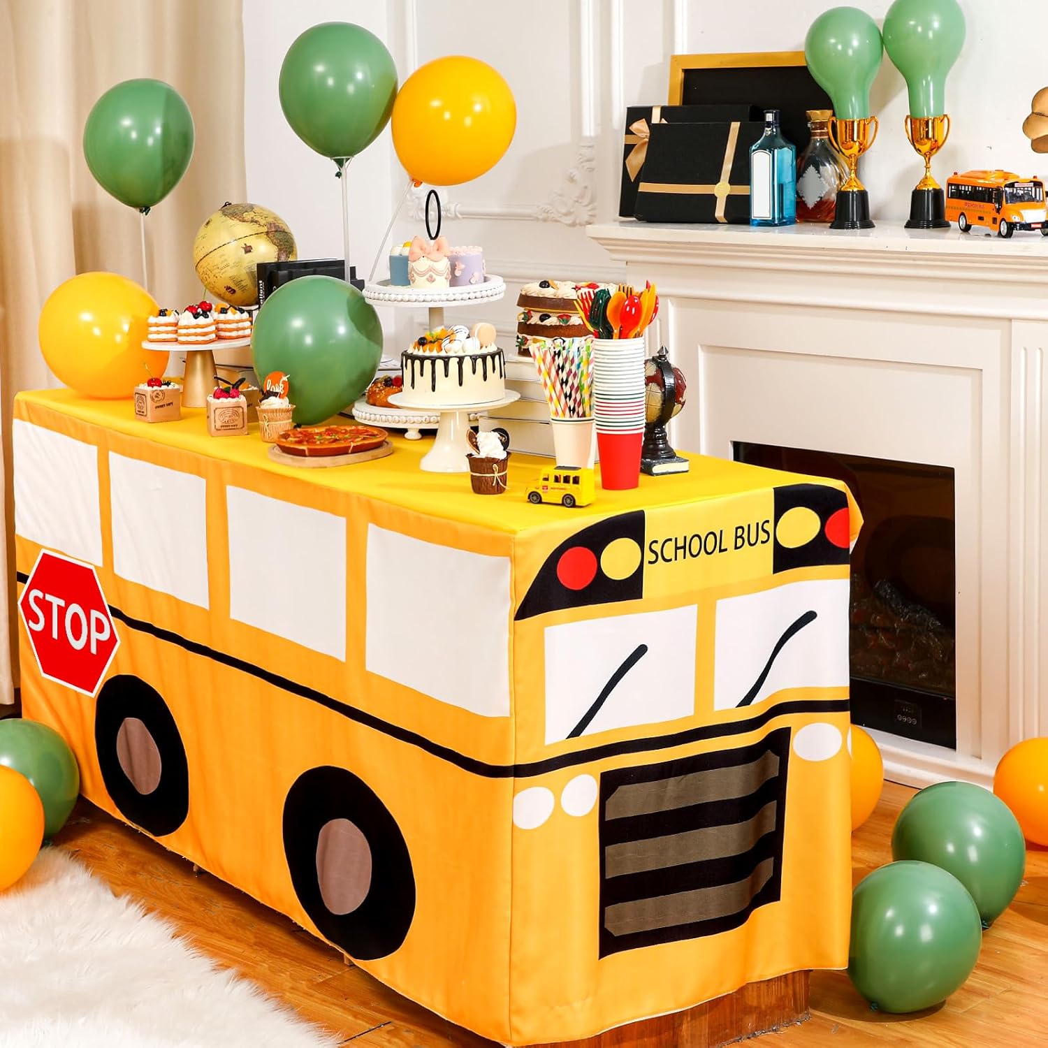 Home Textiles Today News - Cartoon School Bus Tablecloth Birthday Party